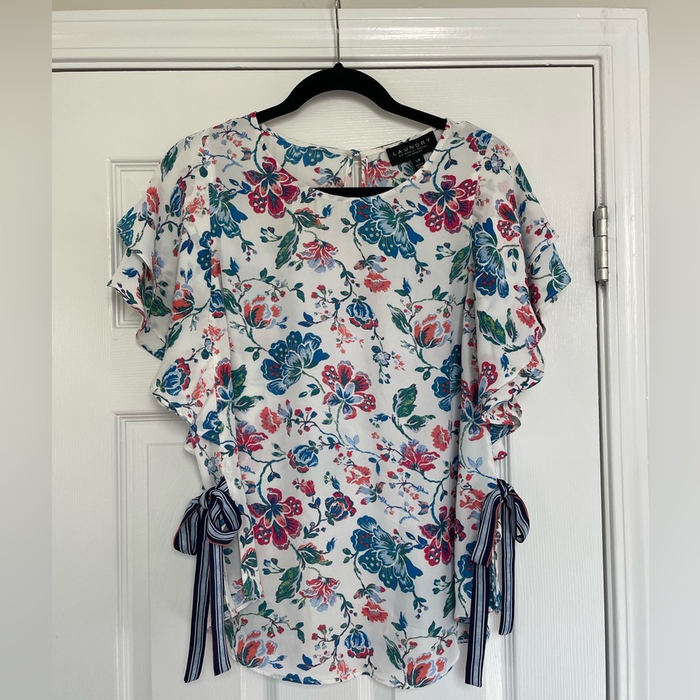 Floral Ruffle Sleeve Tie-Side Top